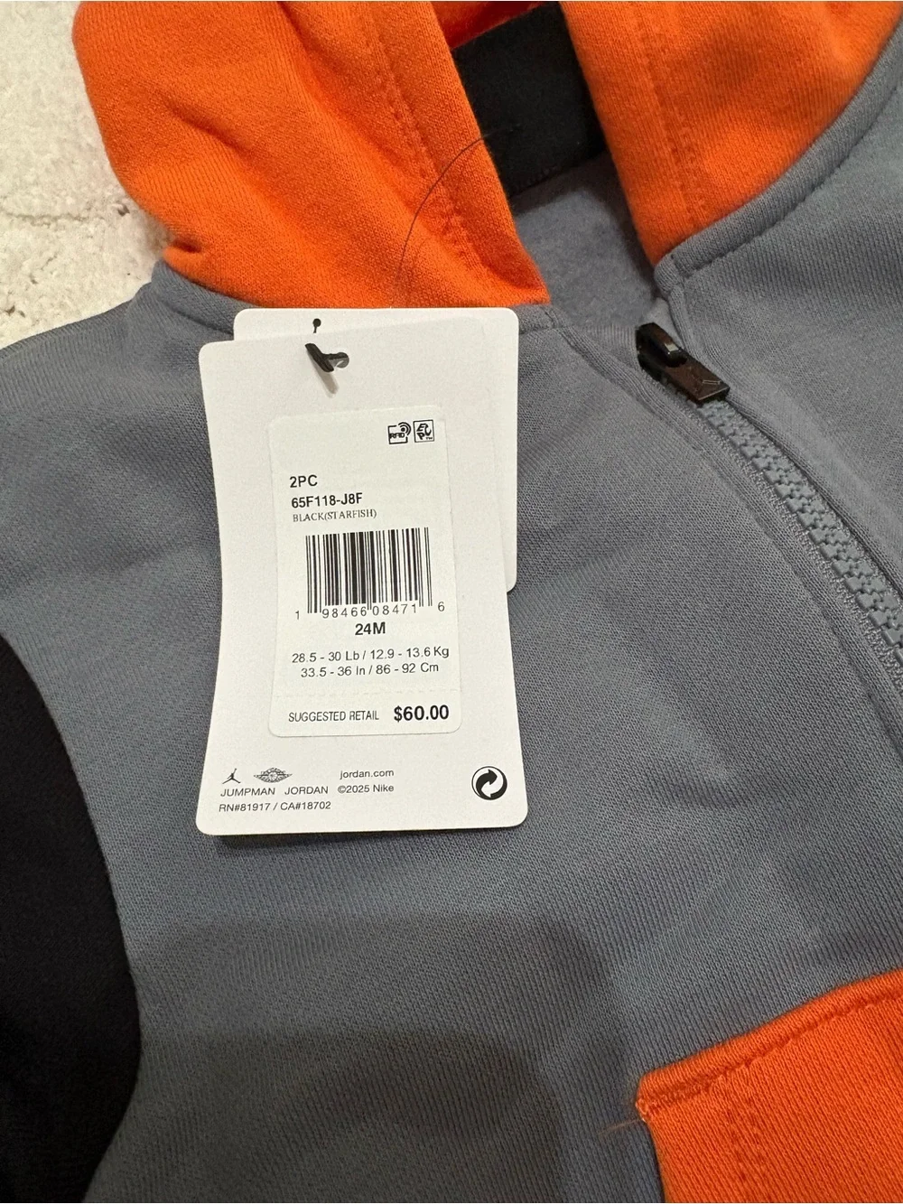Jordan Toddler Hoodie & Joggers Set - Gray, Orange, Black